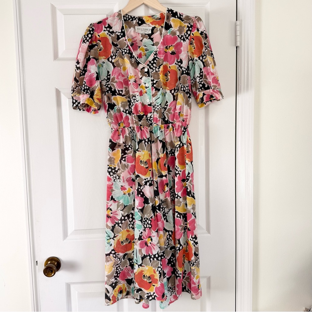 Vintage Just in Thyme Ltd. Cottagecore Floral Cotton Shirtdress Size 10